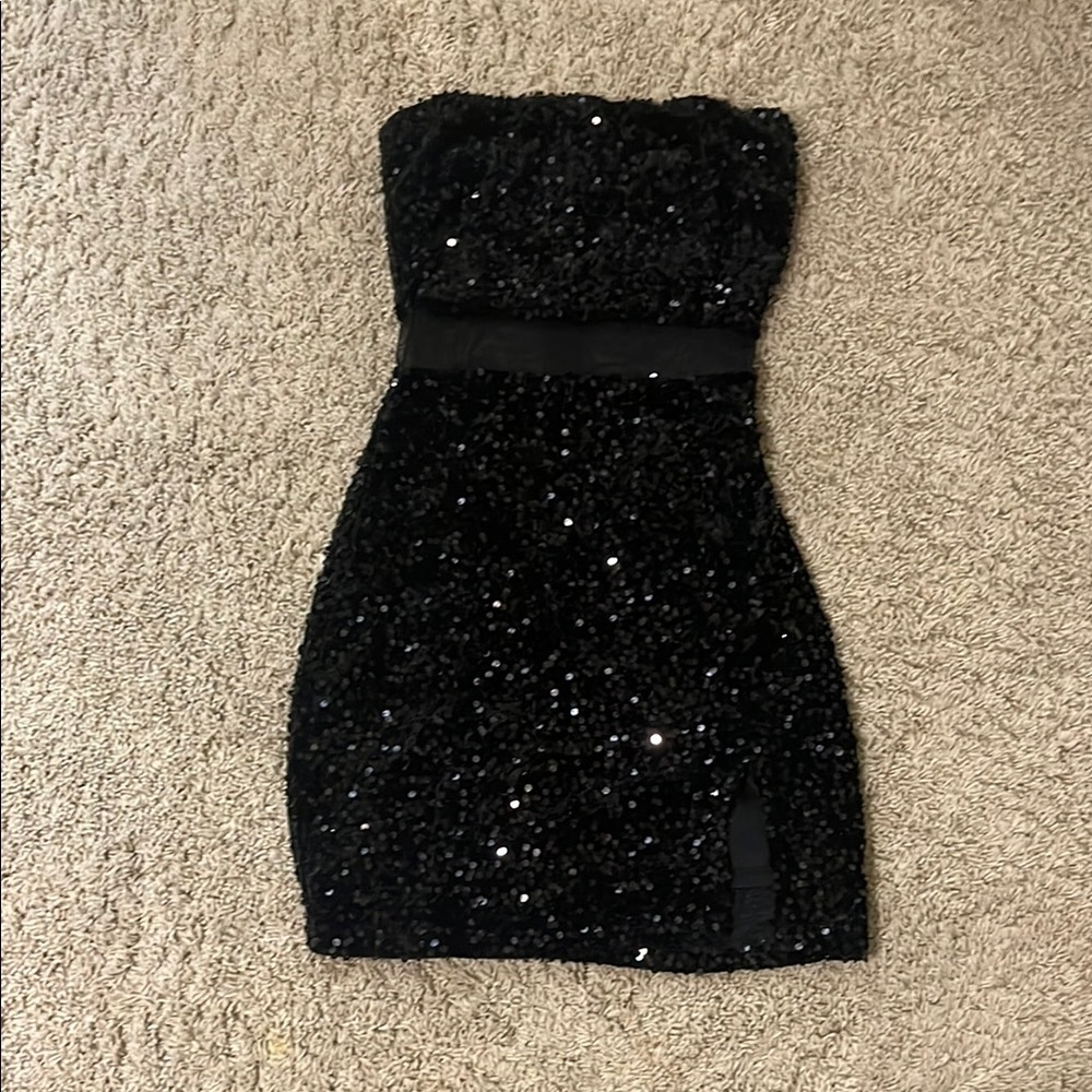 Black Sequin Strapless Homecoming Dress